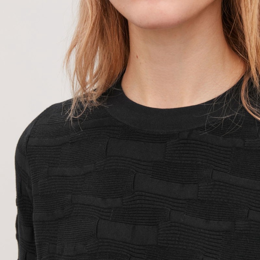 COS Black Irregular-Stitch Textured Knit Top Tee Cotton Women’s Small - Picture 12 of 13
